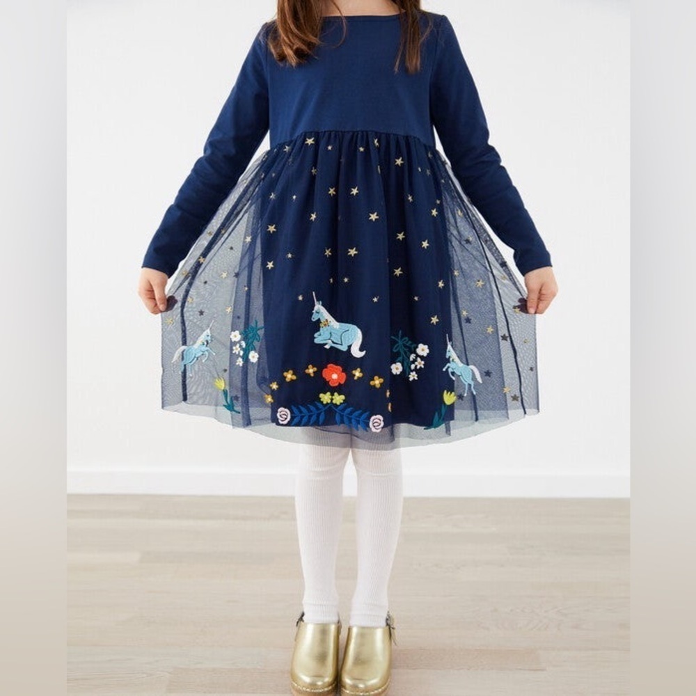 Hanna Andersson | Girl's Unicorn Embroidered Long Sleeve Tulle Dress Size US 10